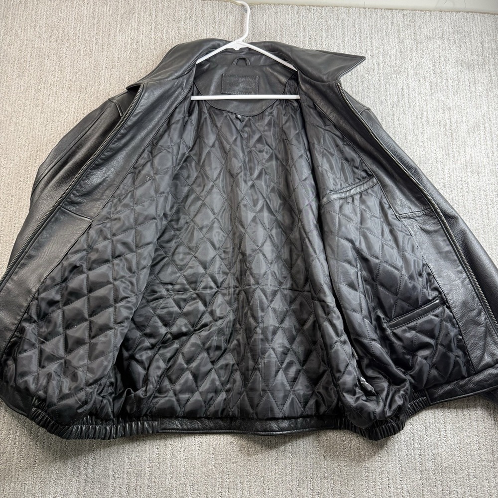 Croft Barrow Bomber Jacket Black Leather Collared Zip Pockets Quilt Lined Sz XLT - Picture 4 of 9
